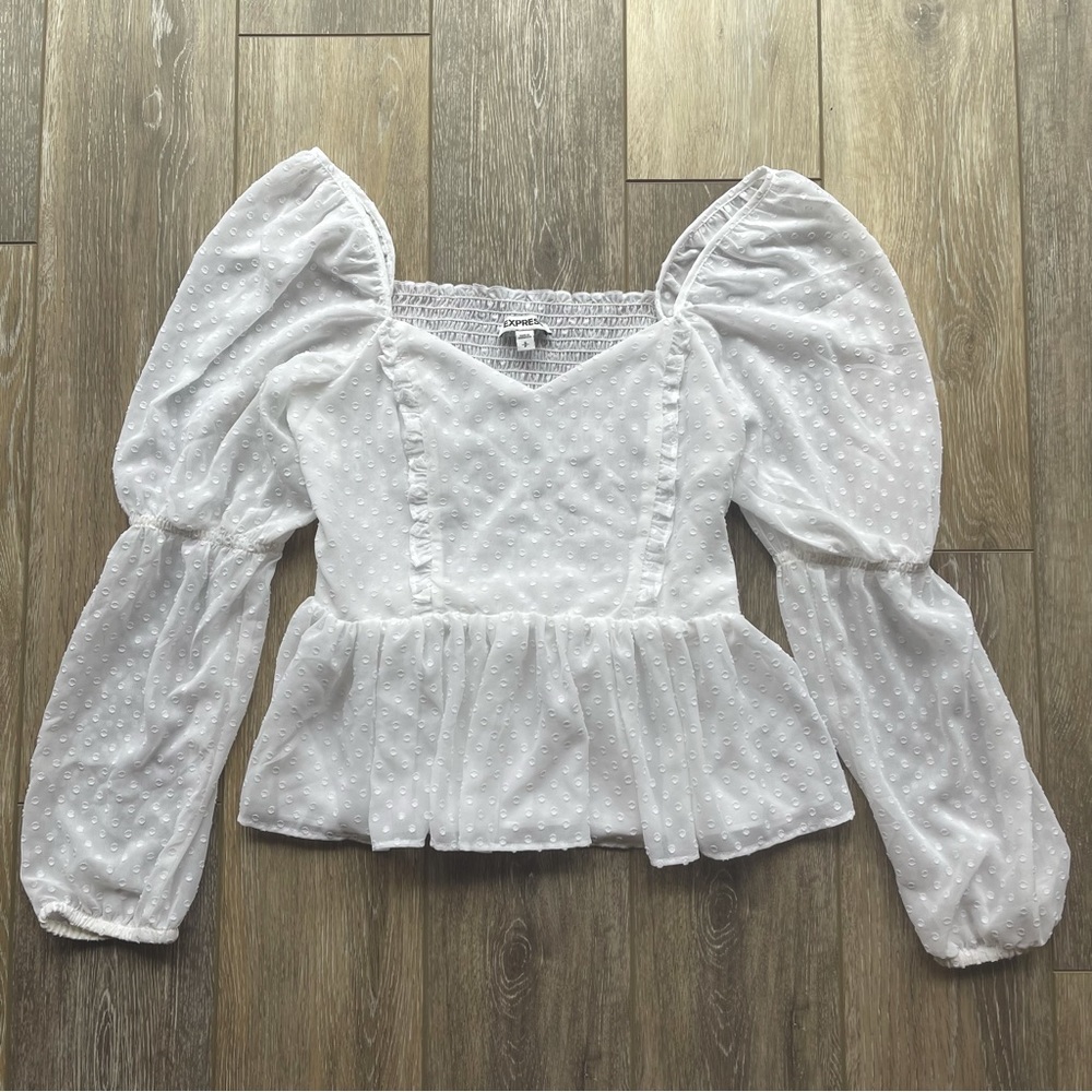 Express white swiss dot blouse